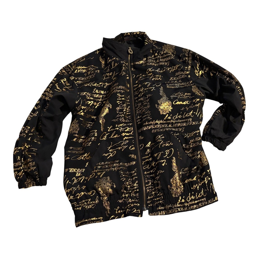 Mureli Bomber Jacket Baroque Gold Script Black‎ Metallic Full Zip Large